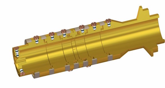 Fig. 3: The high–precision 5-pole cylindrical Penning trap of TRIGA-Trap machined at MPIK